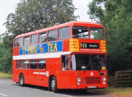 Red double deck wedding bus in Cheltenham 